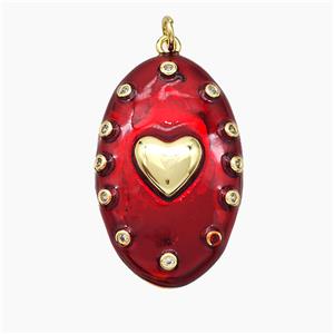Copper Oval Pendant Red Painted Heart Gold Plated, approx 21-34mm [FD19437]