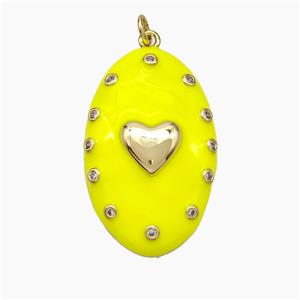 Copper Oval Pendant Yellow Enamel Heart Gold Plated, approx 21-34mm [FD19438]