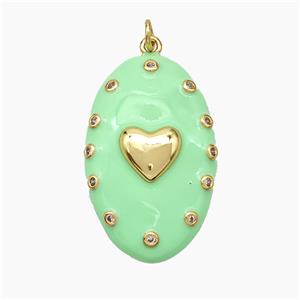 Copper Oval Pendant Mint Green Enamel Heart Gold Plated, approx 21-34mm [FD19439]