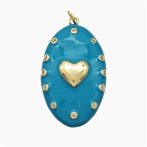 Copper Oval Pendant Teal Enamel Heart Gold Plated, approx 21-34mm [FD19440]
