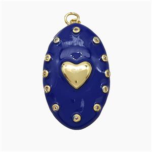 Copper Oval Pendant Royalblue Enamel Heart Gold Plated, approx 21-34mm [FD19441]