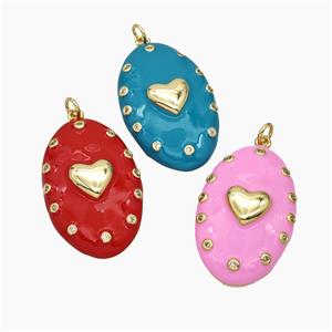 Copper Oval Pendant Enamel Heart Gold Plated Mixed, approx 21-34mm [FD19442]