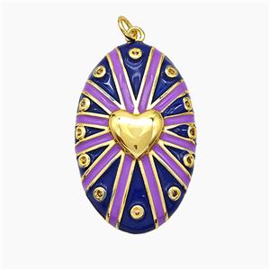 Copper Oval Pendant Blue Enamel Heart Gold Plated, approx 21-34mm [FD19445]