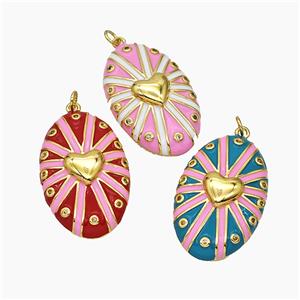 Copper Oval Pendant Enamel Heart Gold Plated Mixed, approx 21-34mm [FD19447]