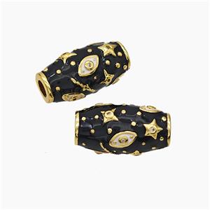 Copper Rice Beads Black Enamel Star Eye Large Hole Gold Plated, approx 10-20mm, 4mm hole [FD19449]