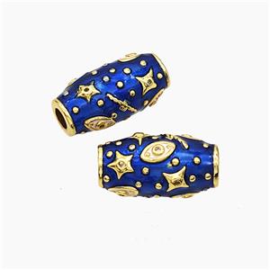 Copper Rice Beads Blue Enamel Star Eye Large Hole Gold Plated, approx 10-20mm, 4mm hole [FD19450]