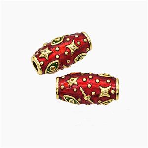 Copper Rice Beads Red Enamel Star Eye Large Hole Gold Plated, approx 10-20mm, 4mm hole [FD19451]