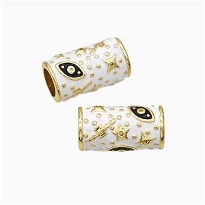Copper Tube Beads White Enamel Star Eye Large Hole Gold Plated, approx 10-20mm, 7mm hole [FD19453]