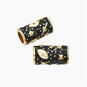 Copper Tube Beads Black Enamel Star Eye Large Hole Gold Plated, approx 10-20mm, 7mm hole [FD19454]