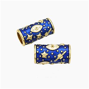 Copper Tube Beads Blue Enamel Star Eye Large Hole Gold Plated, approx 10-20mm, 7mm hole [FD19455]