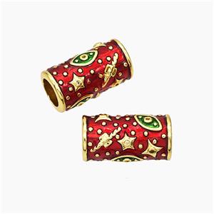 Copper Tube Beads Red Enamel Star Eye Large Hole Gold Plated, approx 10-20mm, 7mm hole [FD19456]
