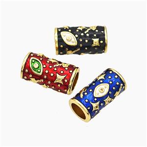 Copper Tube Beads Enamel Star Eye Large Hole Gold Plated Mixed, approx 10-20mm, 7mm hole [FD19457]