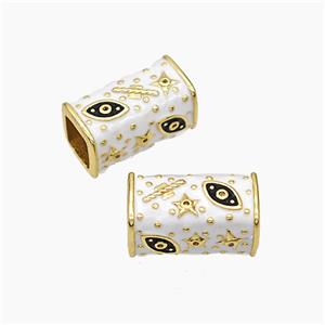 Copper Cuboid Beads White Enamel Star Eye Large Hole Gold Plated, approx 10-20mm, 7mm hole [FD19458]