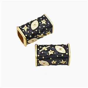 Copper Cuboid Beads Black Enamel Star Eye Large Hole Gold Plated, approx 10-20mm, 7mm hole [FD19459]