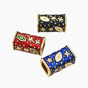 Copper Cuboid Beads Enamel Star Eye Large Hole Gold Plated Mixed, approx 10-20mm, 7mm hole [FD19462]