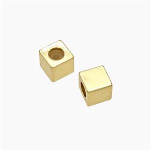 Copper Cube Beads Large Hole Gold Plated, approx 6mm, 4mm hole [FD19465]