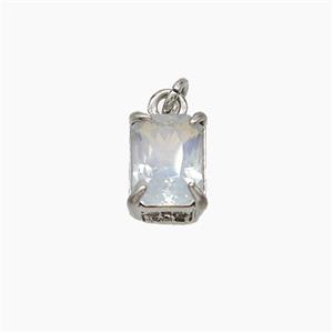 White Cubic Zirconia Pendant Copper Rectangle Platinum Plated, approx 6-9mm [FD19471]