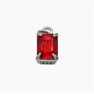 Red Cubic Zirconia Pendant Copper Rectangle Platinum Plated, approx 6-9mm [FD19474]