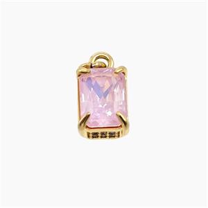 Pink Cubic Zirconia Pendant Copper Rectangle Gold Plated, approx 6-9mm [FD19477]