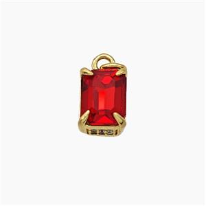 Red Cubic Zirconia Pendant Copper Rectangle Gold Plated, approx 6-9mm [FD19479]
