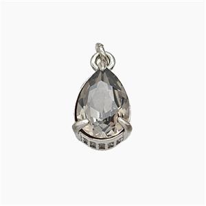Gray Cubic Zirconia Pendant Copper Teardrop Platinum Plated, approx 8-11mm [FD19481]