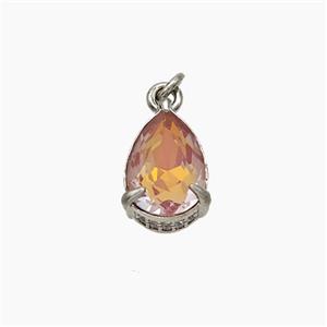 Orange Cubic Zirconia Pendant Copper Teardrop Platinum Plated, approx 8-11mm [FD19482]