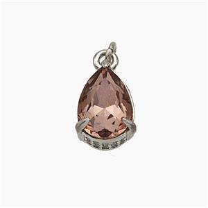 Champagne Cubic Zirconia Pendant Copper Teardrop Platinum Plated, approx 8-11mm [FD19483]