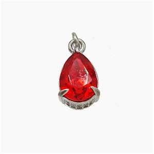 Red Cubic Zirconia Pendant Copper Teardrop Platinum Plated, approx 8-11mm [FD19484]