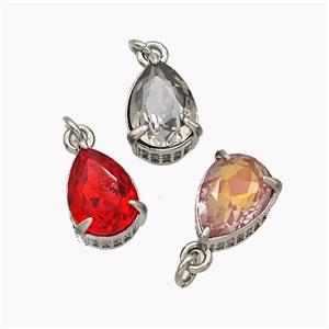 Cubic Zirconia Pendant Copper Teardrop Platinum Plated Mixed, approx 8-11mm [FD19485]