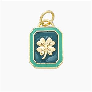 Copper Clover Pendant Green Enamel Rectangle Gold Plated, approx 10-12mm [FD19499]
