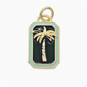 Copper Coconut Tree Pendant Enamel Palm Rectangle Gold Plated, approx 10-15mm [FD19502]