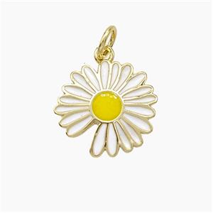 Copper Sunflower Pendant White Enamel Gold Plated, approx 14mm [FD19507]