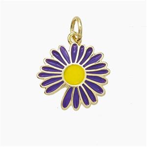 Copper Sunflower Pendant Purple Enamel Gold Plated, approx 14mm [FD19508]