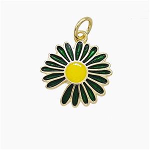 Copper Sunflower Pendant Black Enamel Gold Plated, approx 14mm [FD19509]