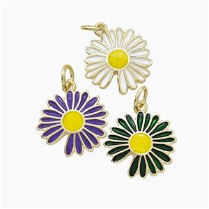 Copper Sunflower Pendant Enamel Gold Plated Mixed, approx 14mm [FD19510]