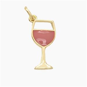 Copper Goblet Pendant Pink Enamel WineCup Gold Plated, approx 8-16mm [FD19511]