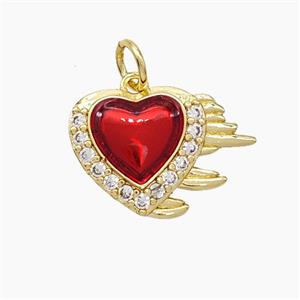 Copper Heart Pendant Pave Zirconia Red Painted Gold Plated, approx 12-17mm [FD19515]