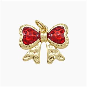 Copper Knotbow Pendant Red Painted Gold Plated, approx 13-18mm [FD19517]