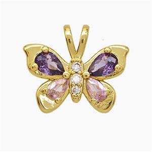 Copper Butterfly Pendant Pave Zirconia Gold Plated, approx 16-19mm [FD19518]