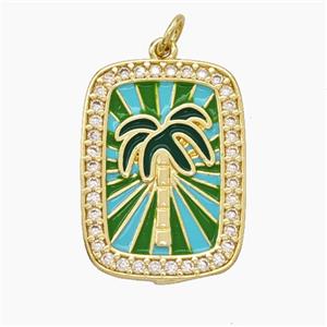 Copper Tarot Card Pendant Pave Zirconia Coconut Tree Palm Enamel Gold Plated, approx 18-24mm [FD19521]