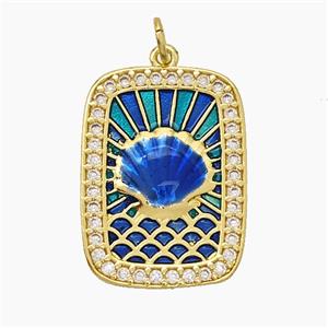 Copper Tarot Card Pendant Pave Zirconia Scallop Shell Painted Gold Plated, approx 18-24mm [FD19522]