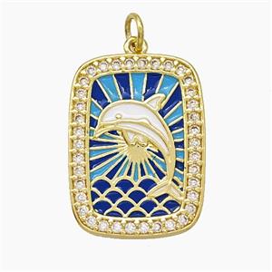 Copper Tarot Card Pendant Pave Zirconia Dolphin Enamel Gold Plated, approx 18-24mm [FD19523]