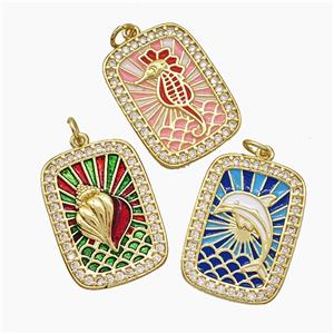Copper Tarot Card Pendant Pave Zirconia Enamel Gold Plated Gold Plated, approx 18-24mm [FD19525]