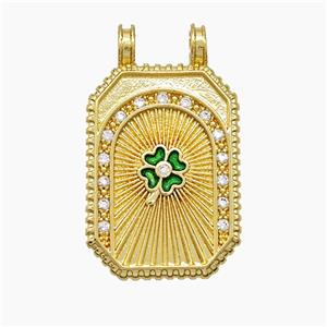 Copper Tarot Card Pendant Pave Zirconia Clover Painted 2loops Gold Plated, approx 18-30mm [FD19528]