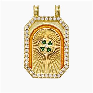 Copper Tarot Card Pendant Pave Zirconia Clover Painted 2loops Gold Plated, approx 18-30mm [FD19529]