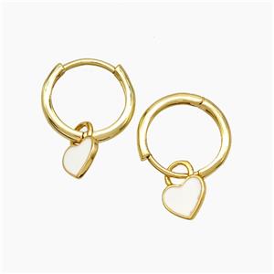 Copper Hoop Earrings Heart White Enamel Gold Plated, approx 7mm, 14mm dia [FD19530]