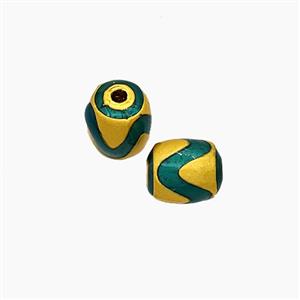 Copper Barrel Beads Green Painted Gold Plated, approx 6-7mm [FD19542]
