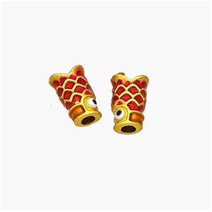 Copper Fish Beads Red Painted Large Hole Gold Plated, approx 4-9mm, 2mm hole [FD19546]