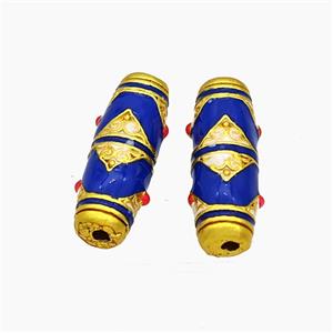 Copper Rice Beads Blue Enamel Gold Plated, approx 6-16mm [FD19550]