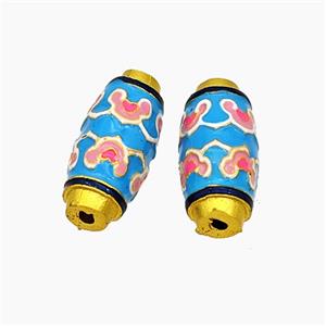 Copper Rice Beads Blue Enamel Gold Plated, approx 7-15.5mm [FD19552]